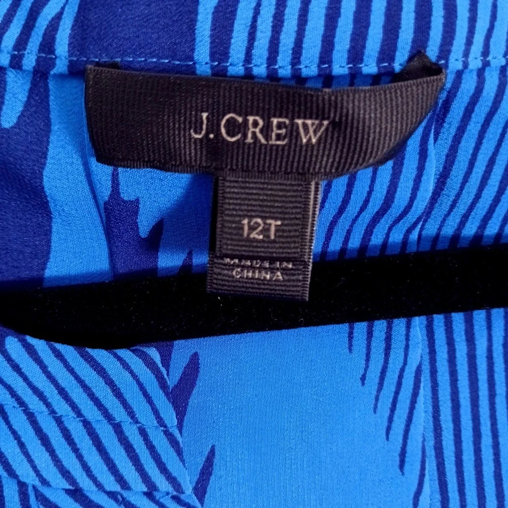 J.Crew Silk Top Womens 12T Blue Tropical‎ Floral V-Neck Sleeveless Coastal Boho